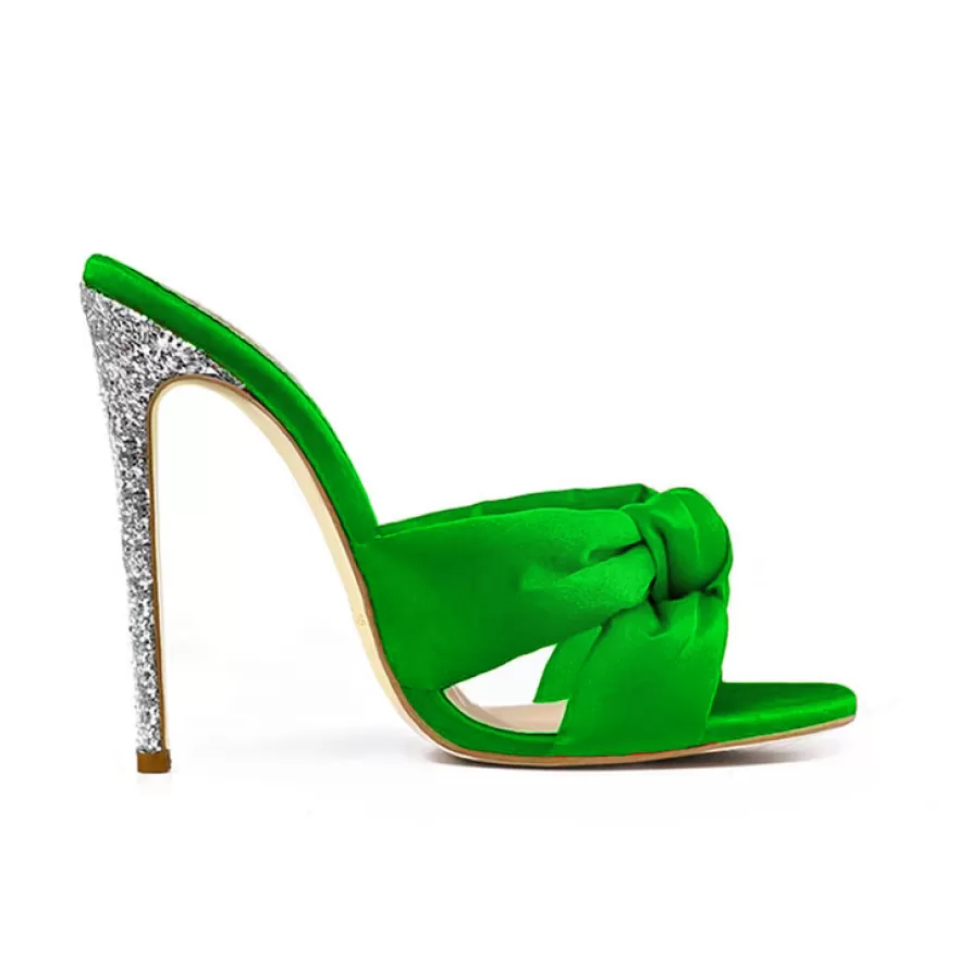 SHARLENE CALZATURE Sandals-Green Satin/ Glitter Knot Sandal - Cod. 29729 Verde