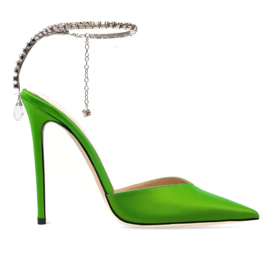 SHARLENE CALZATURE Sandals-Green Satin/ Jewel Sandal - Cod. 38686 Verde