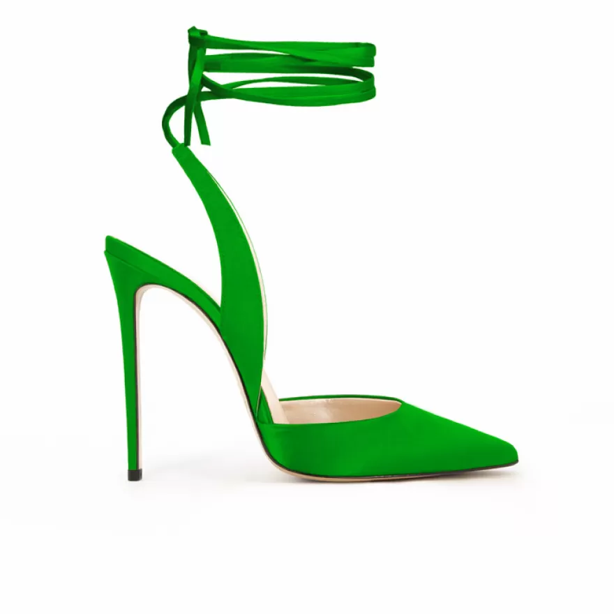 SHARLENE CALZATURE Sandals-Green Satin Lace-Up Sandal - Cod. 31742 Verde