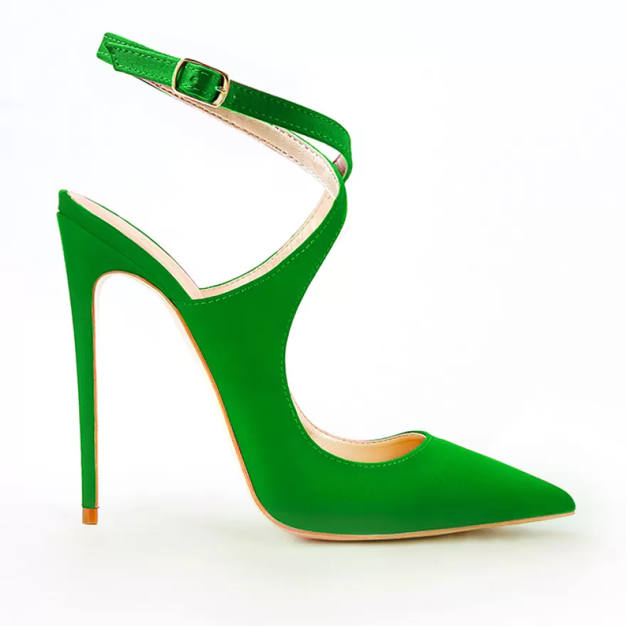 SHARLENE CALZATURE Decollete-Green Satin Lace-Up Sandal - Cod. 30072 Verde