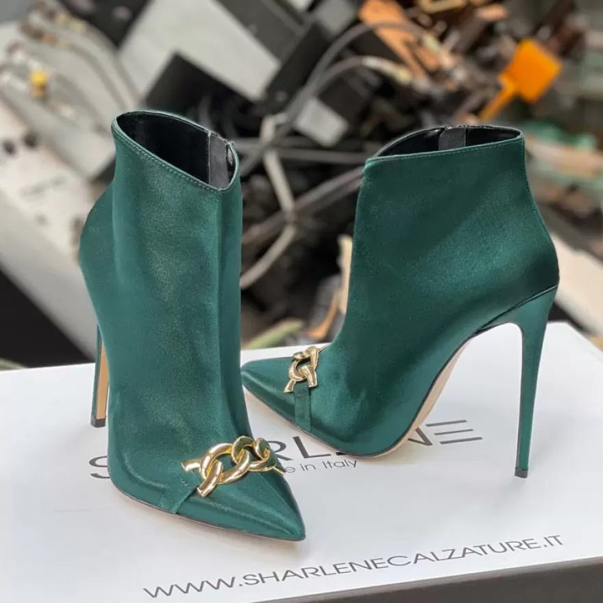 SHARLENE CALZATURE Tronchetti-Green Satin/Charming Ankle Boot - Cod. 28218