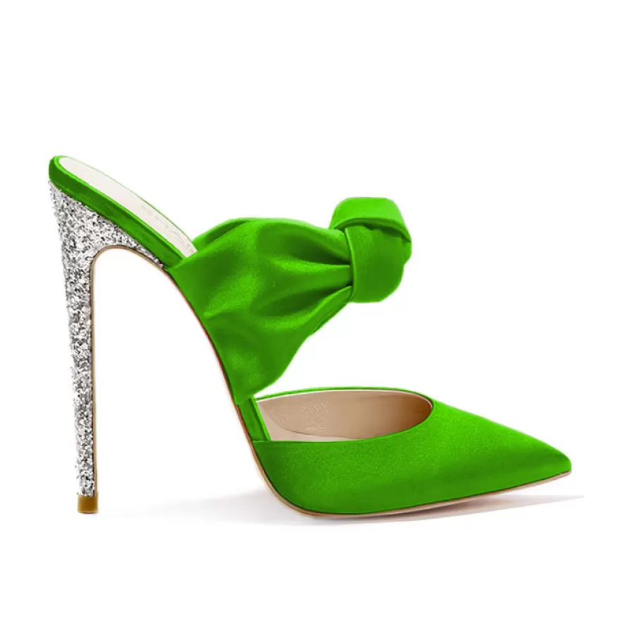 SHARLENE CALZATURE Sandals-Green Satin/Silver Glitter Sandal - Cod. 28769 Verde