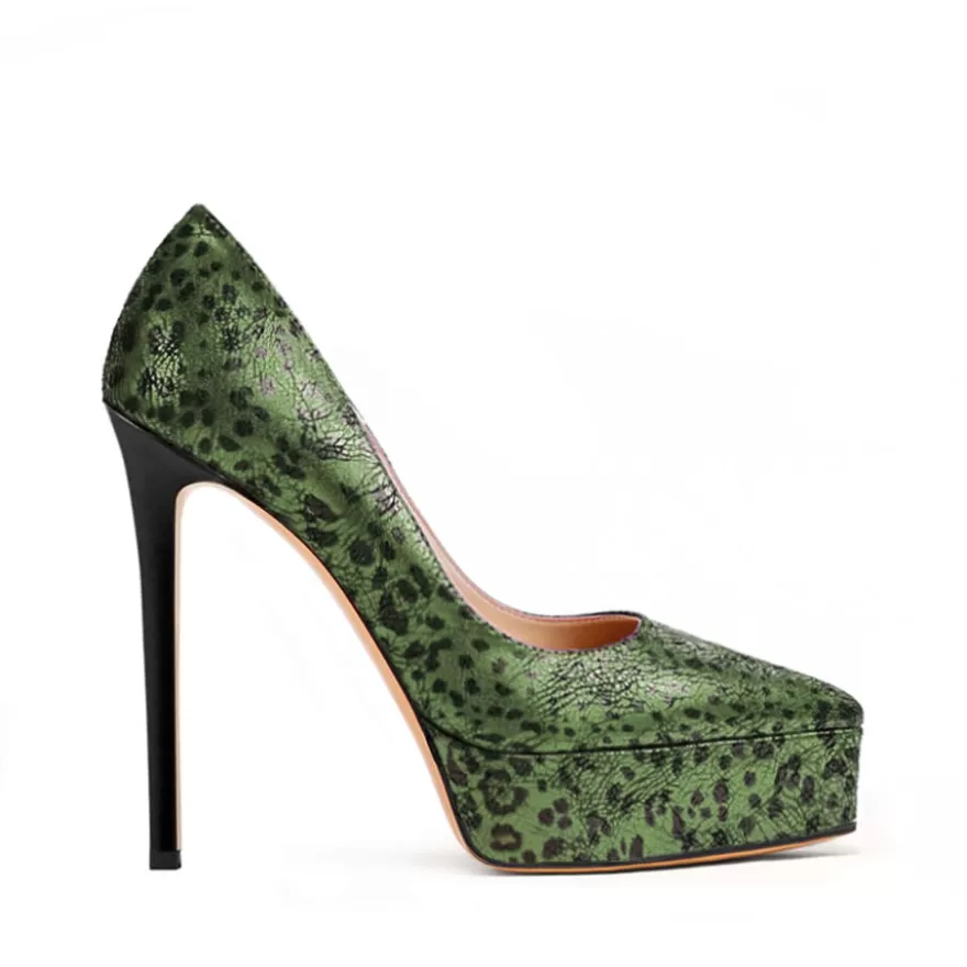 SHARLENE CALZATURE Decollete-Green/Black Laminated Speckled Decollete - Cod. 39795 Verde