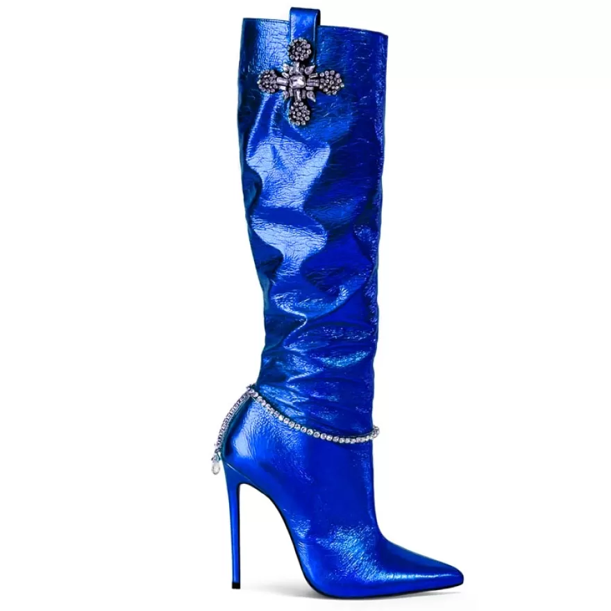 SHARLENE CALZATURE Boots-/ Jewel Laminated Boot - Cod. 35991 Bluette