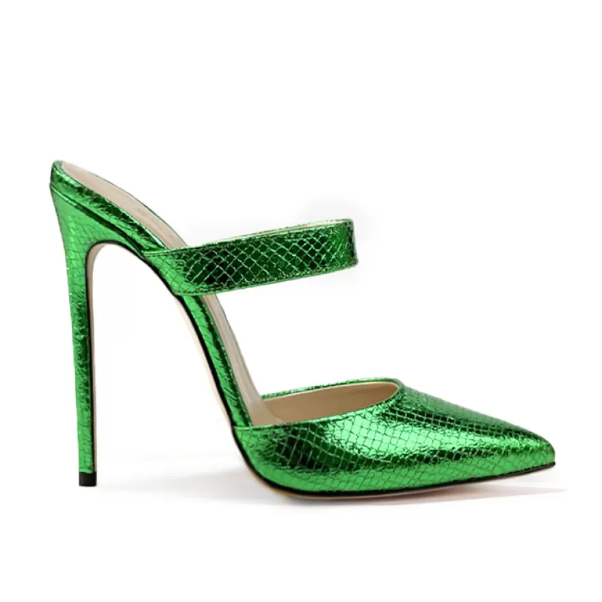 SHARLENE CALZATURE Sandals-Laminated Green Python Sandal - Cod. 28786 Verde