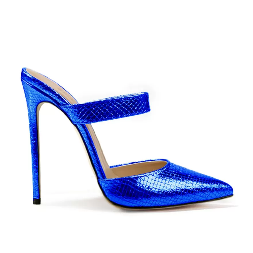 SHARLENE CALZATURE Sandals-Laminated Python Sandal - Cod. 30386 Bluette