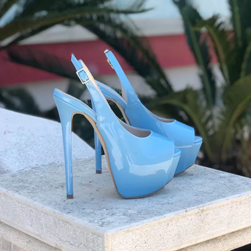 SHARLENE CALZATURE Decollete-Light Blue Patent Leather Pumps - Cod. 24846