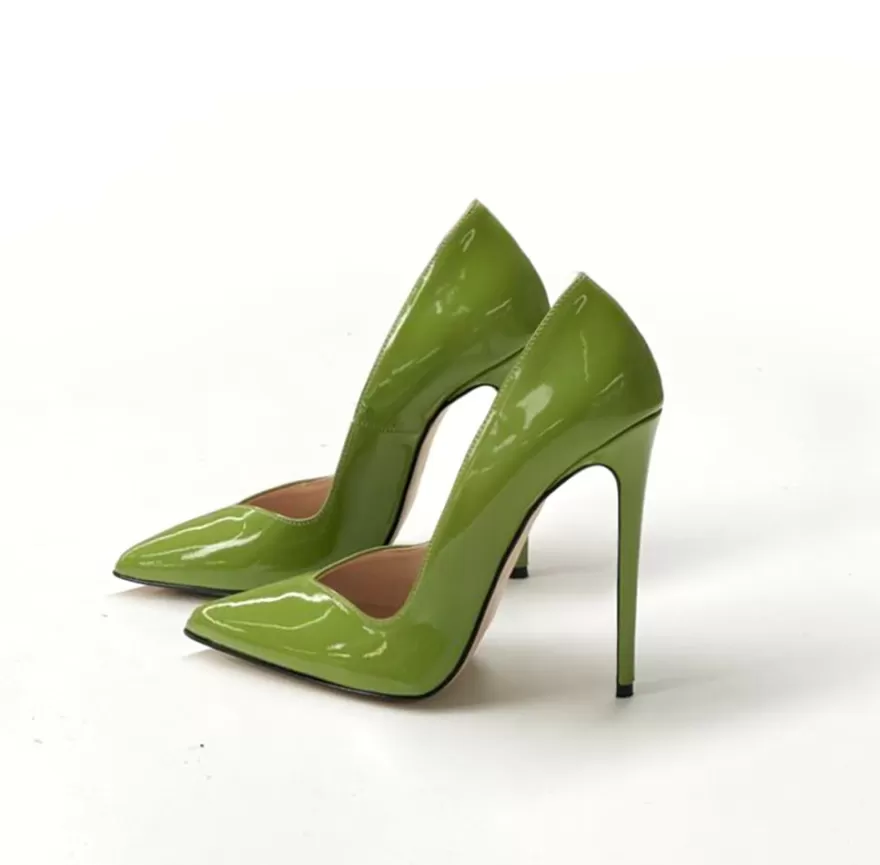 SHARLENE CALZATURE Decollete-Olive Green Patent Leather Pumps - Cod. 17116 Verde