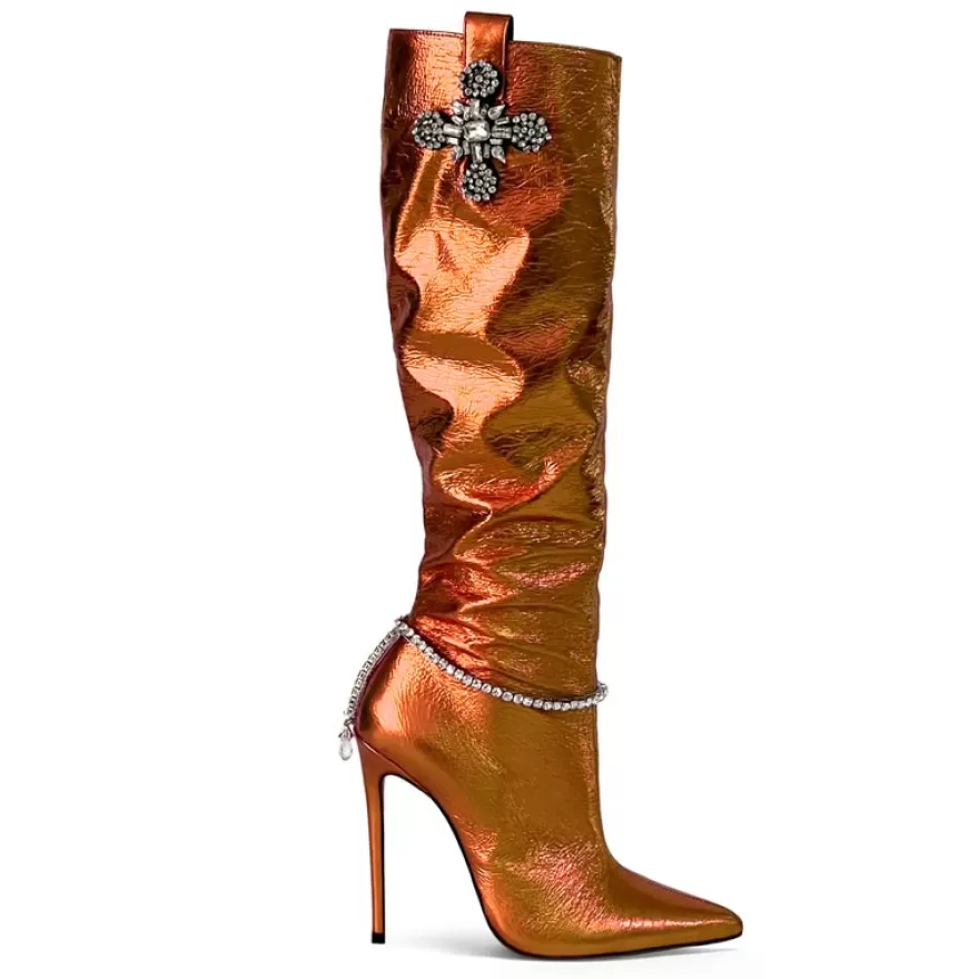 SHARLENE CALZATURE Boots-Orange/ Jewel Laminated Boot - Cod. 35997 Arancio