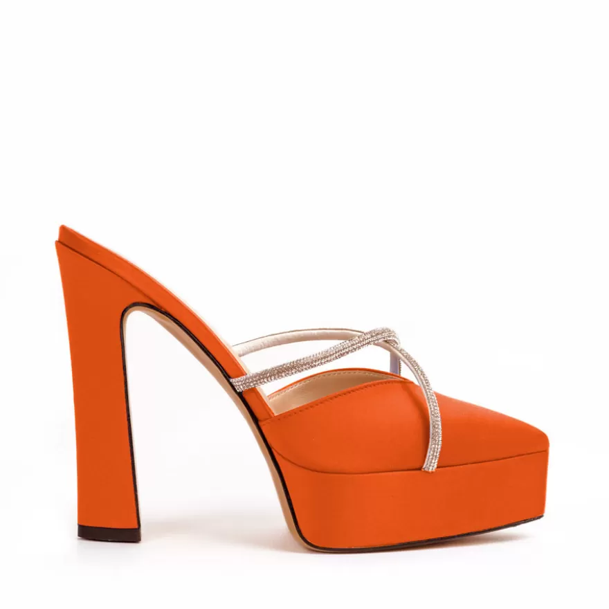 SHARLENE CALZATURE Sandals-Orange Satin Sabot Sandal - Cod. 40157 Arancio