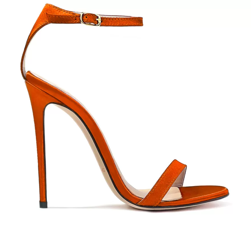 SHARLENE CALZATURE Sandals-Orange Satin Sandal - Cod. 32890 Arancio