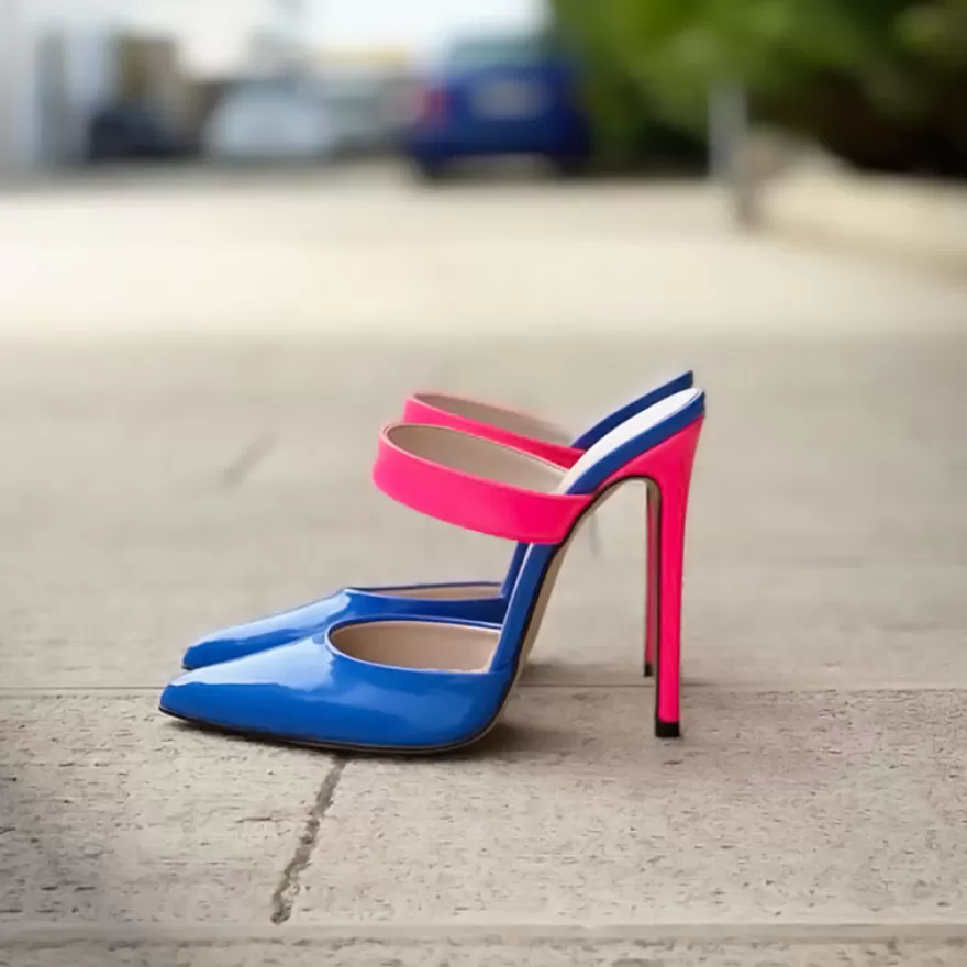 SHARLENE CALZATURE Sandals-Patent Leather Sandal Blue/ Fuchsia Fluo - Cod. 16861