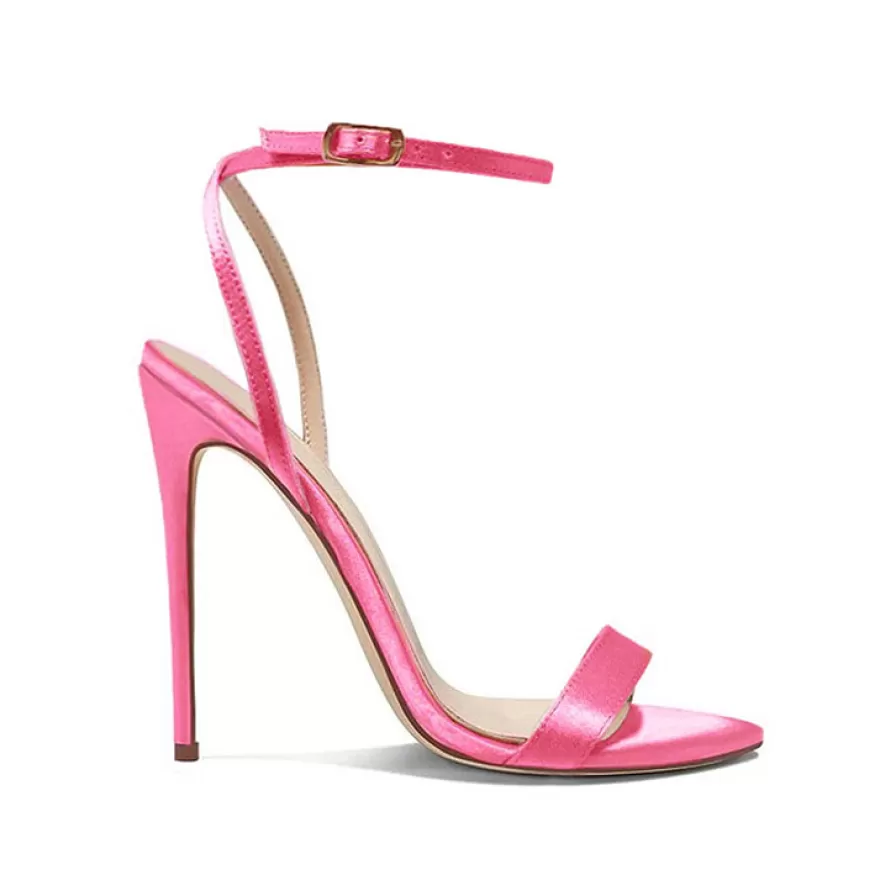 SHARLENE CALZATURE Sandals-Pink Satin Lace-Up Sandal - Cod. 17788 Rosa