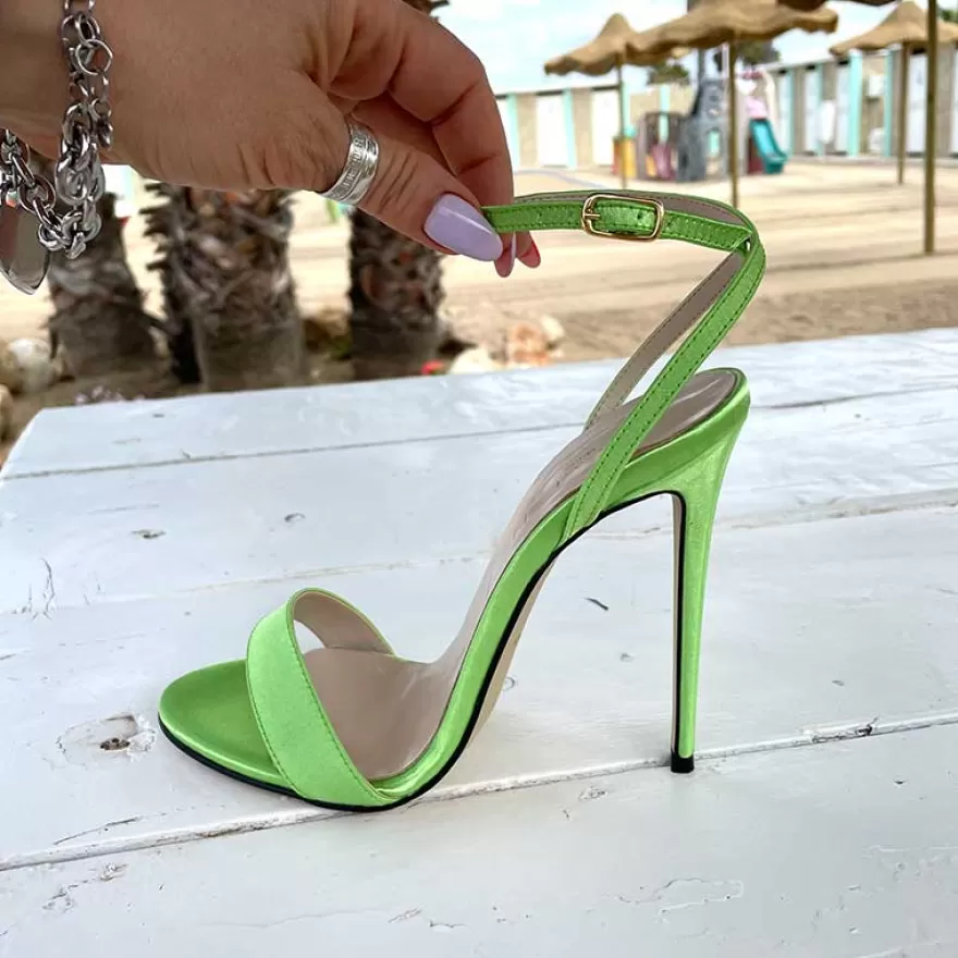 SHARLENE CALZATURE Sandals-Pistachio Green Satin Lace-Up Sandal - Cod. 19630 Verde Pistacchio