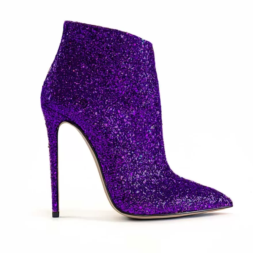 SHARLENE CALZATURE Tronchetti-Purple Glitter Ankle Boot - Cod. 36258 Viola