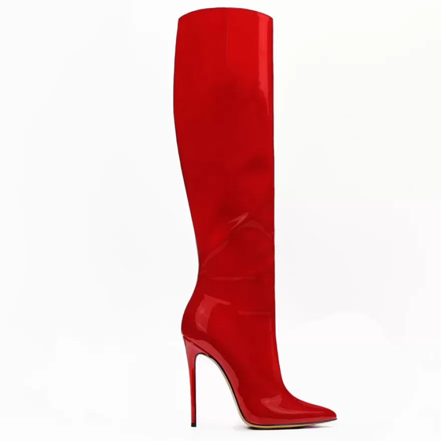 SHARLENE CALZATURE Boots-Red Patent Leather Boot - Cod. 34862 Rosso