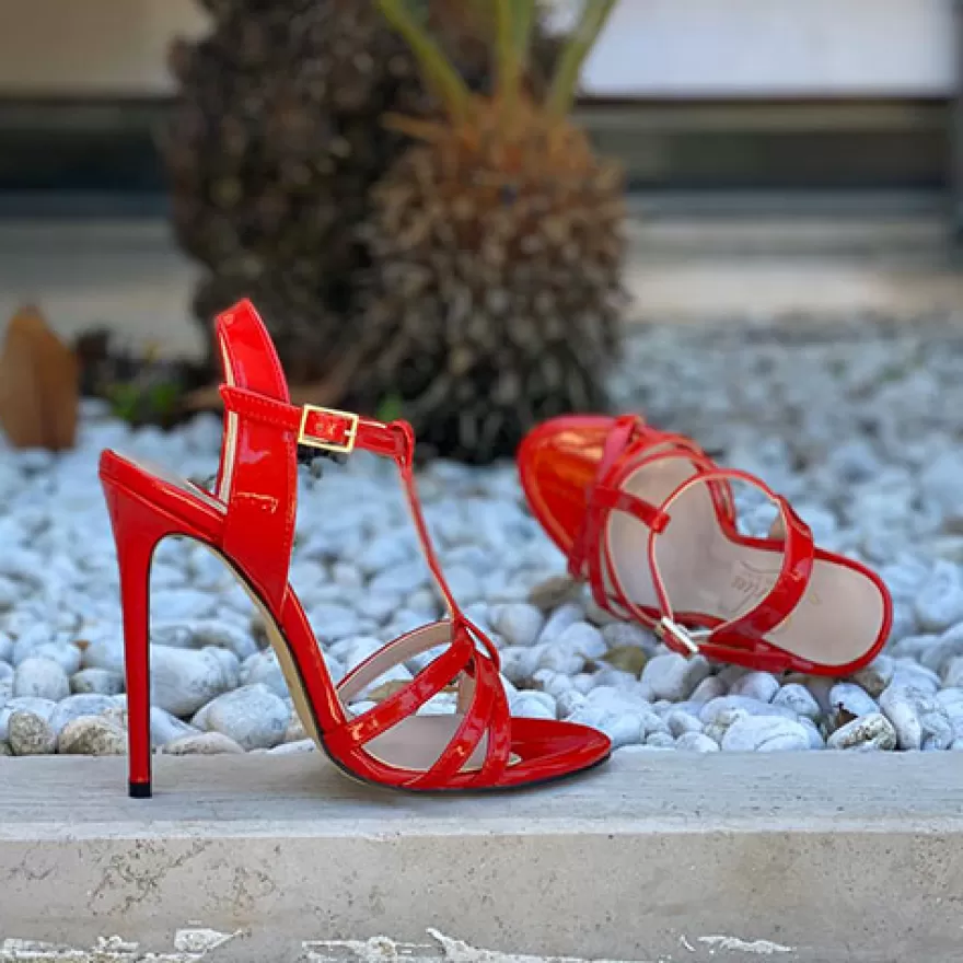 SHARLENE CALZATURE Sandals-Red Patent Leather Sandal - Cod. 28300