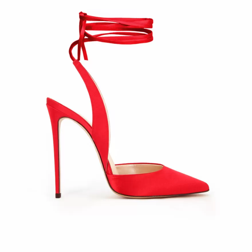 SHARLENE CALZATURE Sandals-Red Satin Lace-Up Sandal - Cod. 31523 Rosso