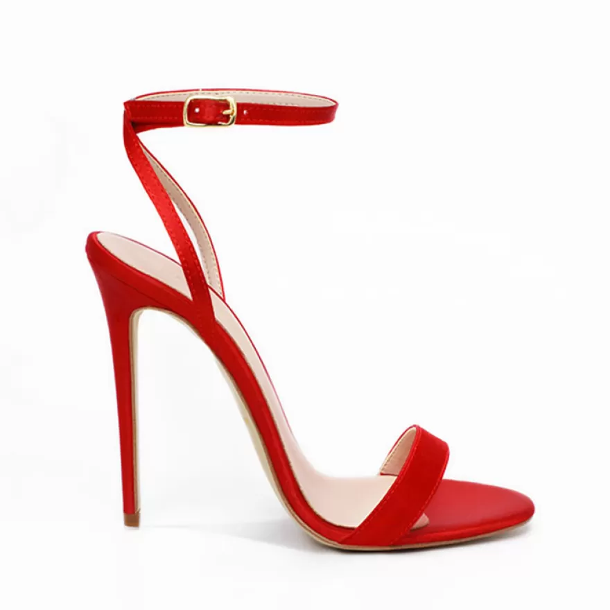 SHARLENE CALZATURE Sandals-Red Satin Lace-Up Sandal - Cod. 17908 Rosso