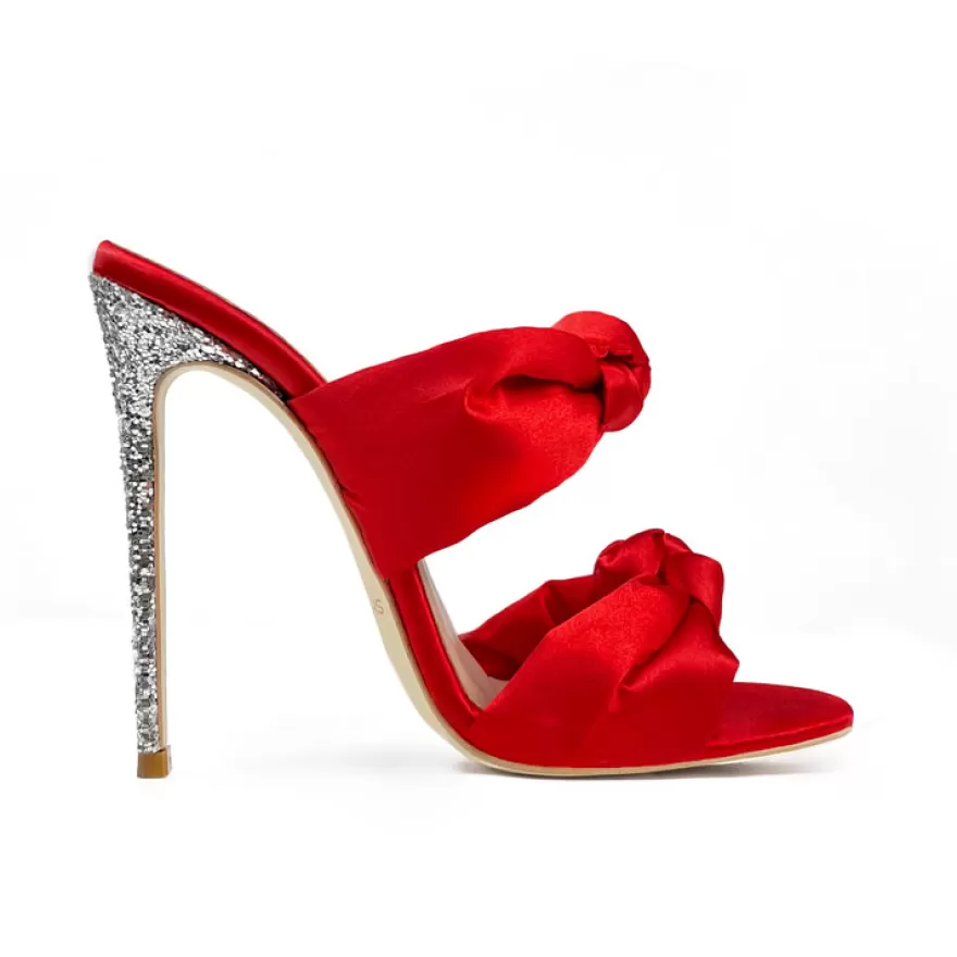 SHARLENE CALZATURE Sandals-Red Satin/Glitter Knot Sandal - Cod. 29391 Rosso