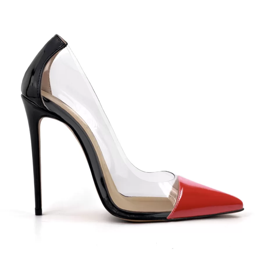 SHARLENE CALZATURE Decollete-Red/ Transparent Black Patent Leather Decollete - Cod. 40037 Nero/Rosso