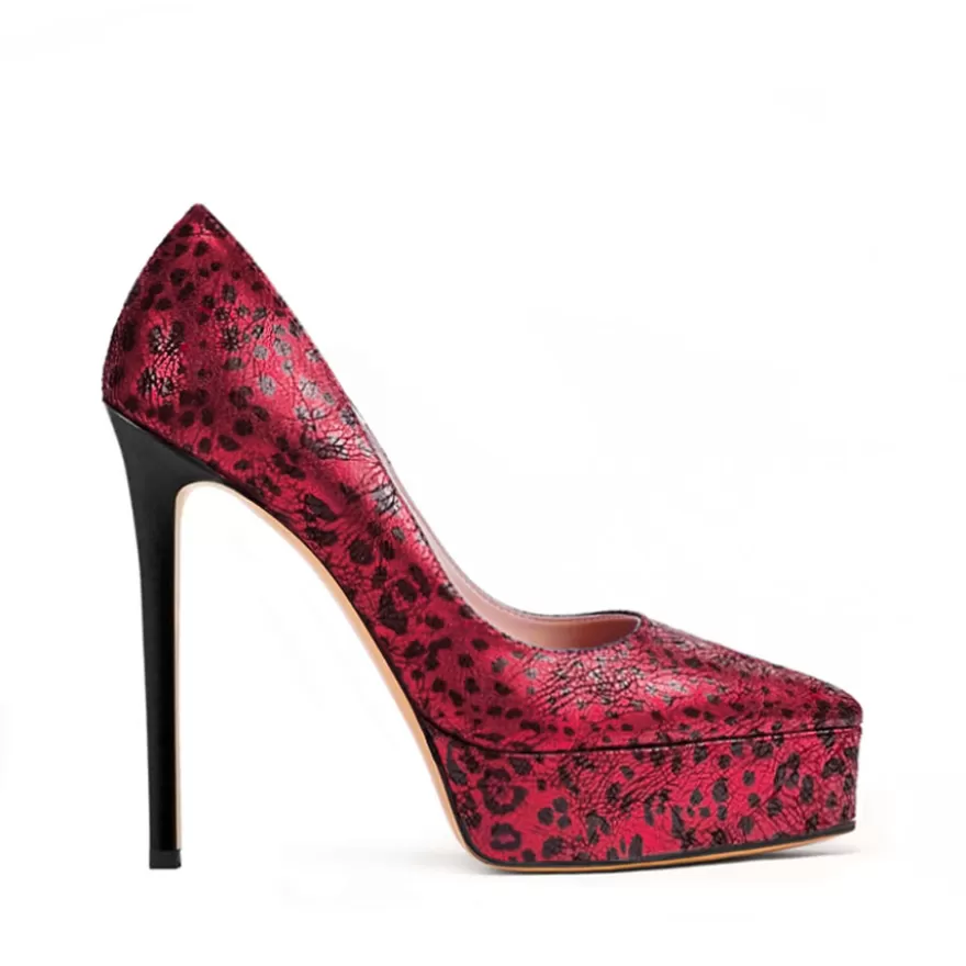 SHARLENE CALZATURE Decollete-Red/Black Laminated Spotted Pumps - Cod. 39791 Rosso