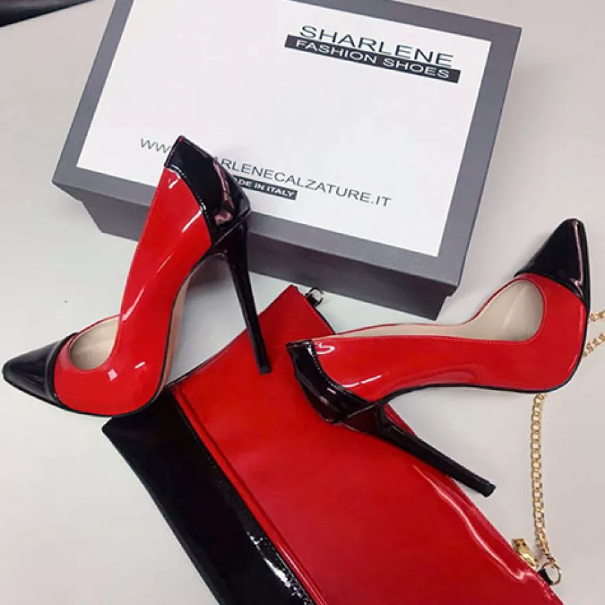 SHARLENE CALZATURE Decollete-Red/Black Patent Leather Pumps - Cod. 21637