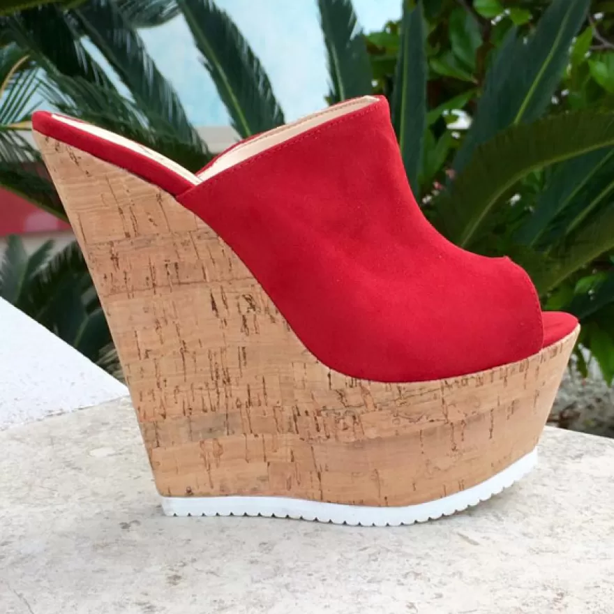 SHARLENE CALZATURE Zeppe-Sabot Suede Wedge Red/ Sugar - Code 11856