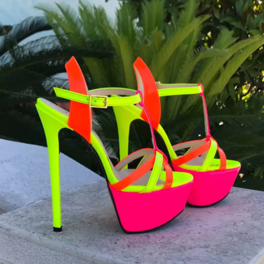 SHARLENE CALZATURE Sandals-Sandal Vernice Fluo Yellow Orange Fuxia - Cod. 17087