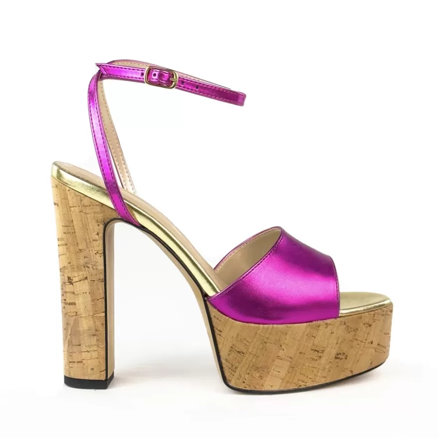 SHARLENE CALZATURE Sandals-Sandalo Laminato Fuxia/ Sughero– Cod. 42157