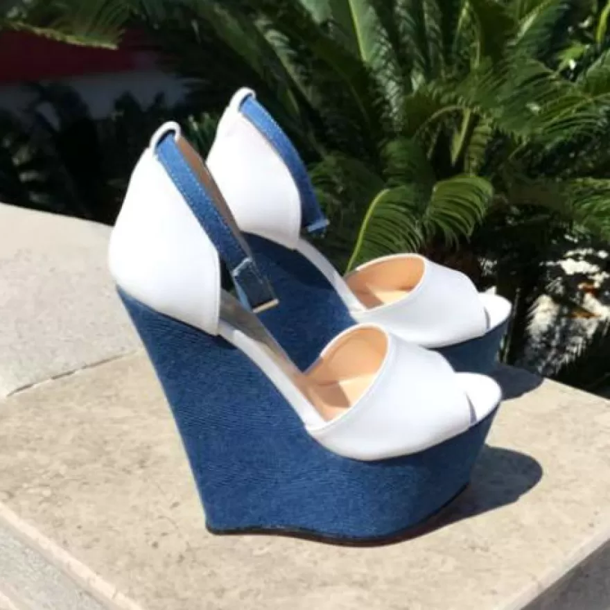 SHARLENE CALZATURE Sandals-Sandalwood Leather White/ Blue Jeans - Cod. 16448