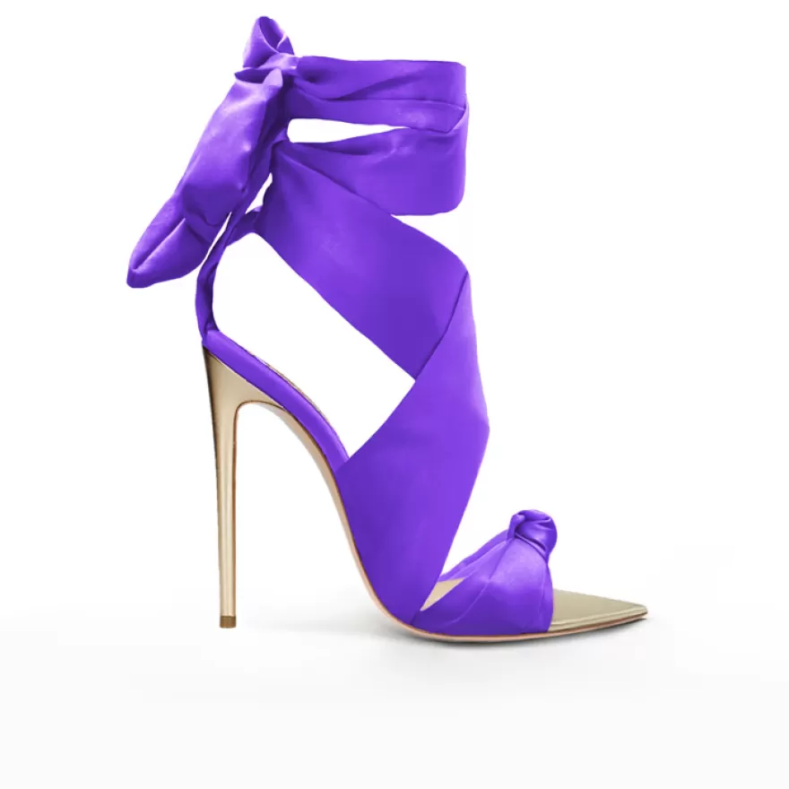 SHARLENE CALZATURE Sandals-Satin Glycine/Platinum Leather Knot Sandal - Cod. 29818 Glicine