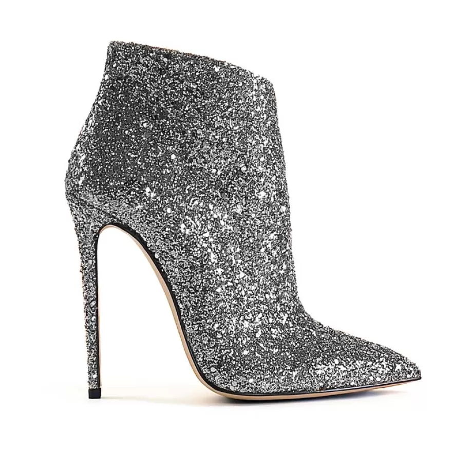 SHARLENE CALZATURE Tronchetti-Silver Glitter Ankle Boot - Cod. 36244 Argento