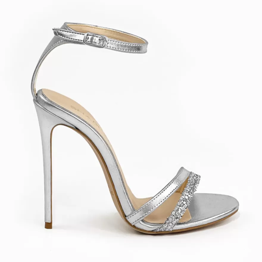 SHARLENE CALZATURE Sandals-Silver Leather/ Glitter Sandal - Cod. 33139 Argento