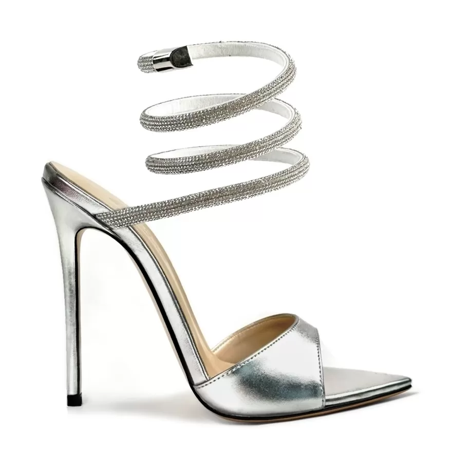 SHARLENE CALZATURE Sandals-Silver Leather/Spiral Sandal - Code 40479