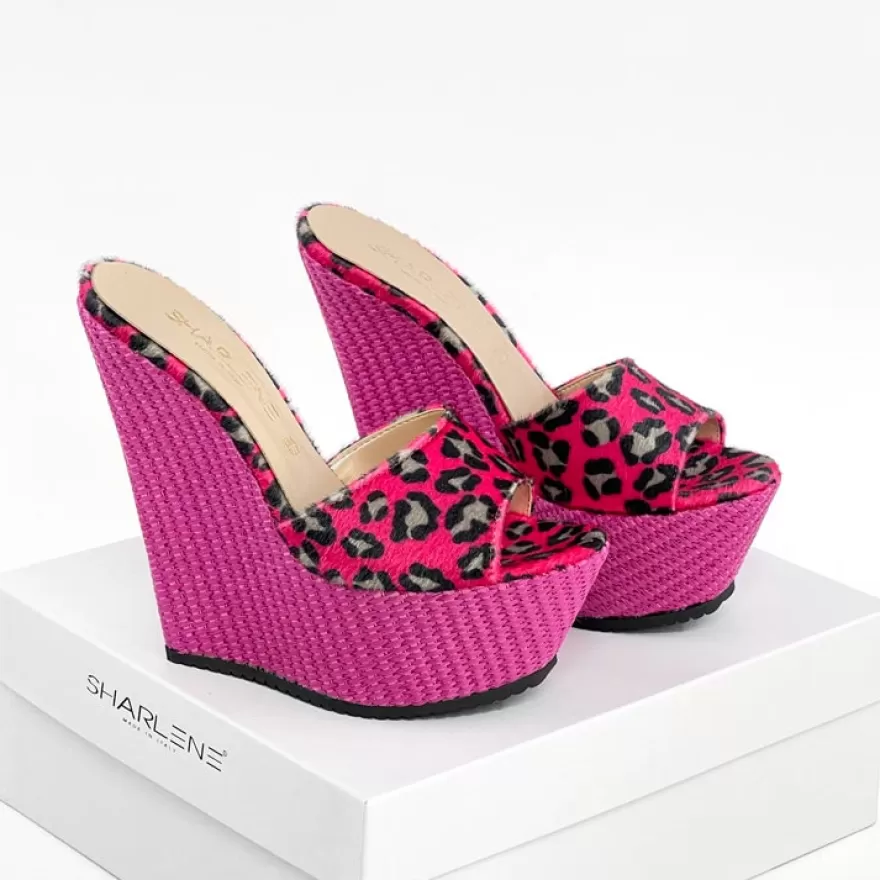 SHARLENE CALZATURE Zeppe-Spotted Fuchsia/Rope Sabot Wedge - Code 33452 Fuxia