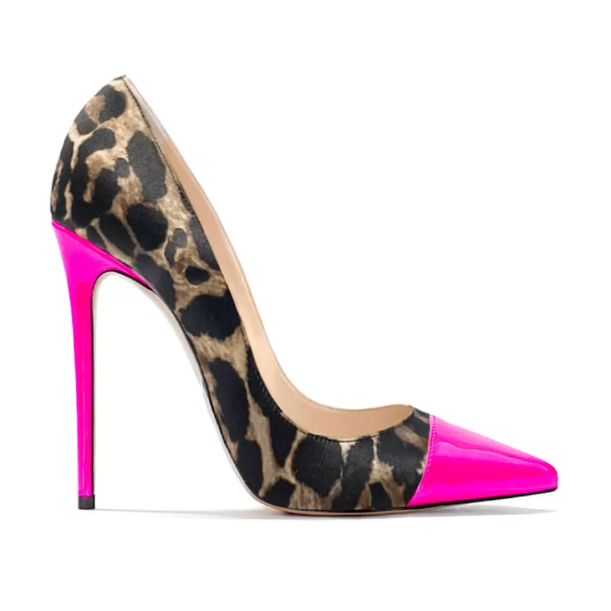 SHARLENE CALZATURE Decollete-Spotted Satin/Fluo Fuchsia Patent Leather Decollete - Cod. 39408 Fuxia Fluo