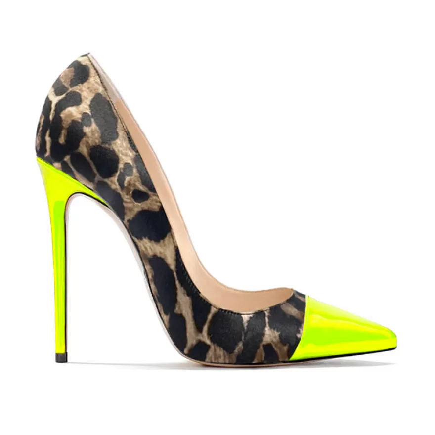 SHARLENE CALZATURE Decollete-Spotted Satin/Fluo Yellow Patent Leather Pumps - Cod. 39405 Giallo Fluo