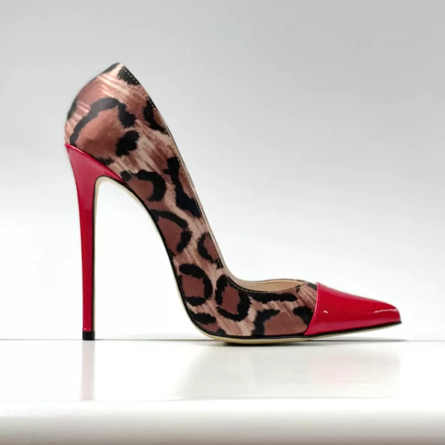 SHARLENE CALZATURE Decollete-Spotted Satin/Red Patent Leather Decollete - Cod. 24234 Maculato