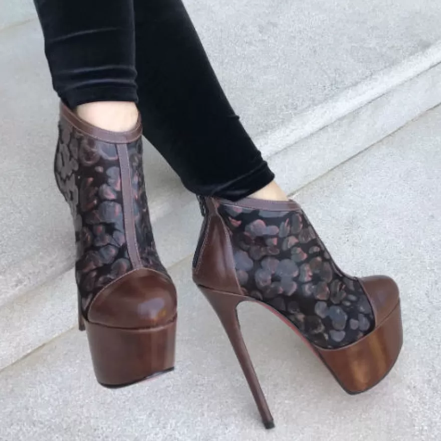 SHARLENE CALZATURE Tronchetti-True Leather Ankle Boot Dark Brown/ Fancy Pony Skin - Cod. 18093