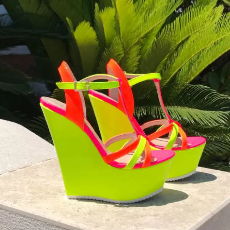 SHARLENE CALZATURE Sandals-Vernice Fluo Yellow Orange Fuxia Sandalwood - Cod. 17254