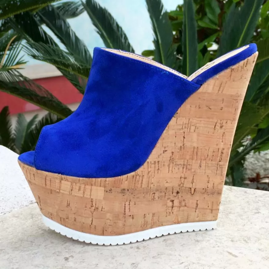 SHARLENE CALZATURE Zeppe-Wedge Sabot Suede Bluette/ Sugar - Cod. 11859