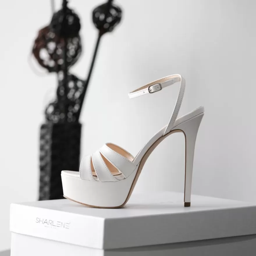 SHARLENE CALZATURE Sandals-White Leather Lace-Up Sandal - Cod. 33169 Bianco