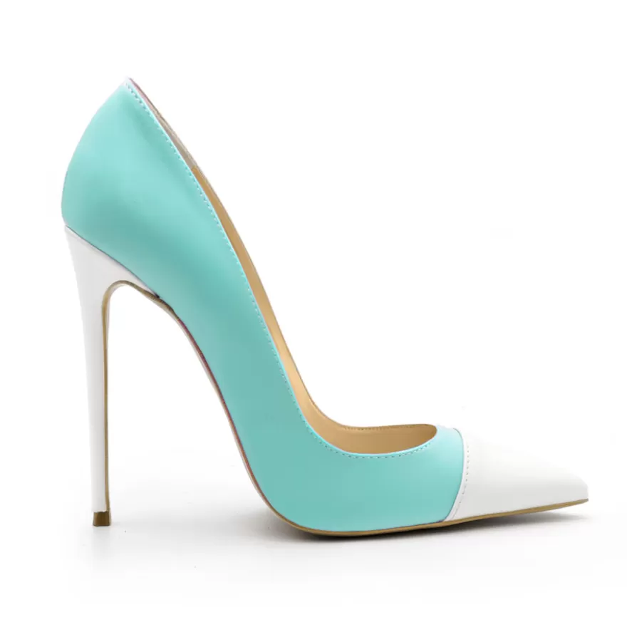 SHARLENE CALZATURE Decollete-/White Leather Pumps - Cod. 39044 Tiffany