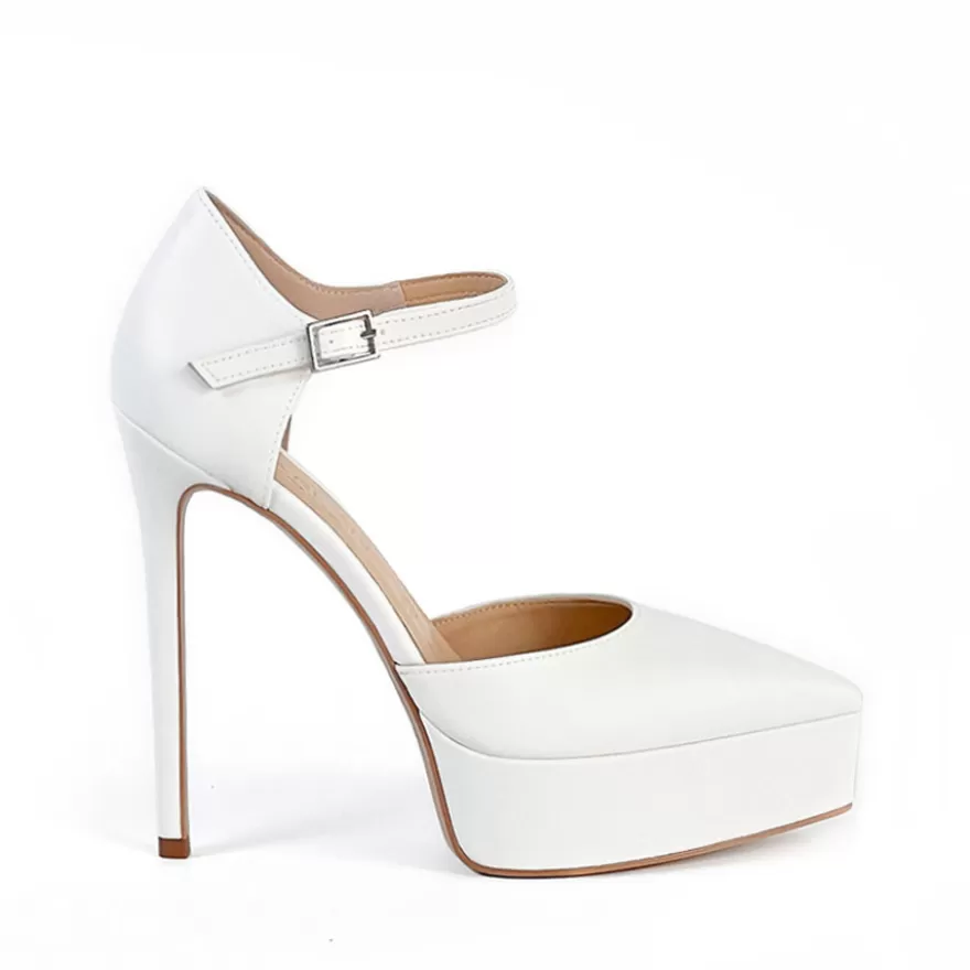 SHARLENE CALZATURE Decollete-White Leather Sandal - Cod. 38451 Bianco