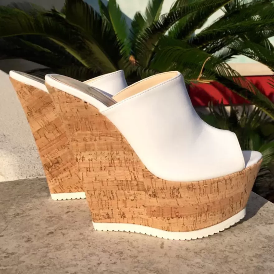 SHARLENE CALZATURE Zeppe-White Leather/Soy Wedge Sabot - Cod. 12065