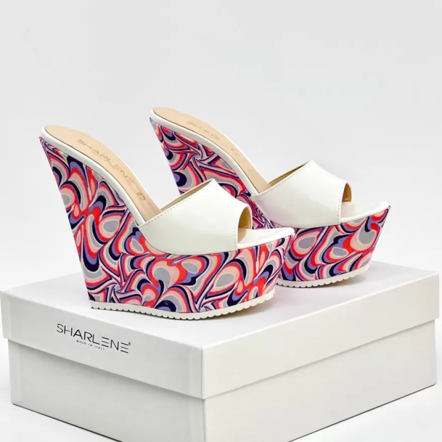 SHARLENE CALZATURE Zeppe-White/ Multicolor Leather Sabot Wedge - Code 33266