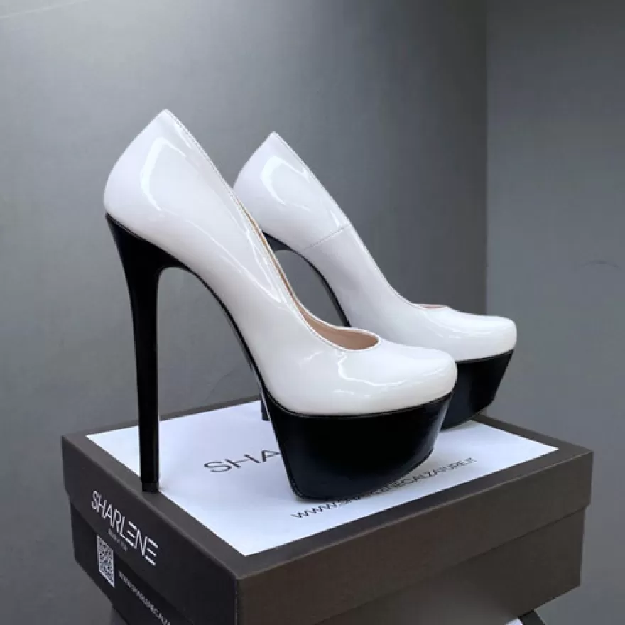 SHARLENE CALZATURE Decollete-White Patent Leather/Black Leather Pumps - Cod. 30346