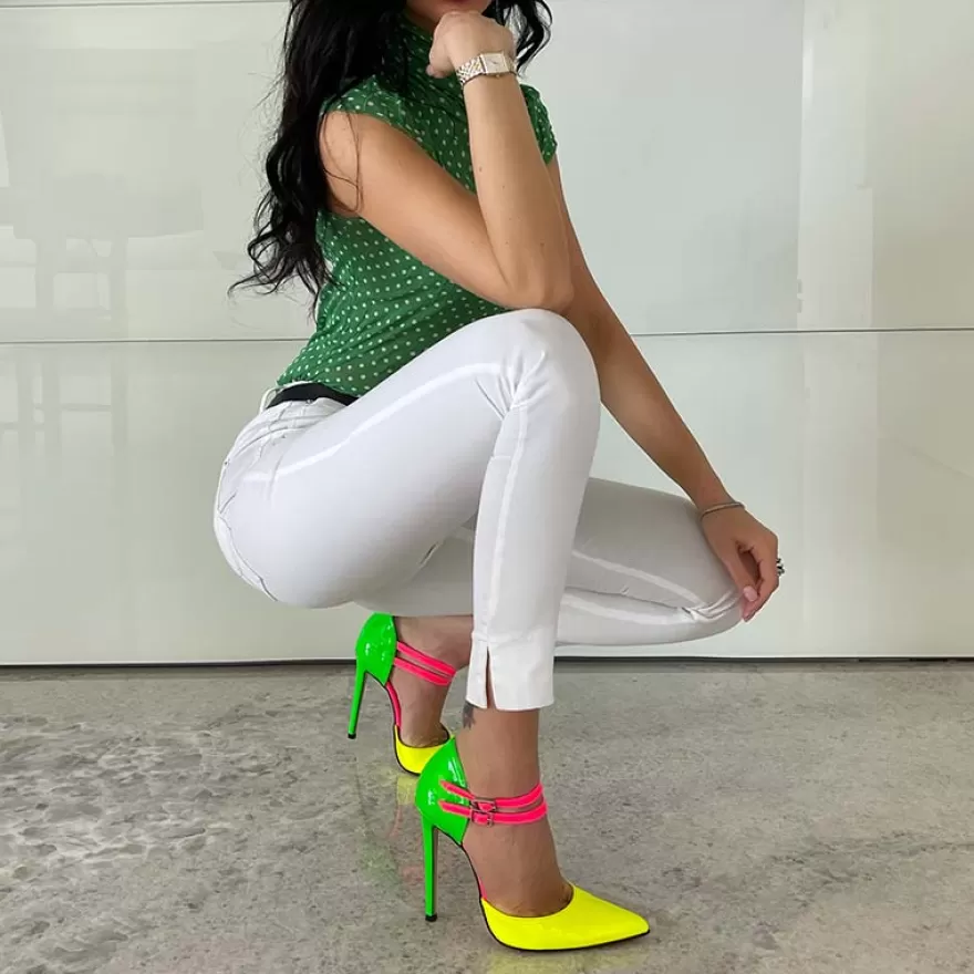 SHARLENE CALZATURE Sandals-Yellow Green/Fuchsia Fluo Patent Leather Sandal - Cod. 28437