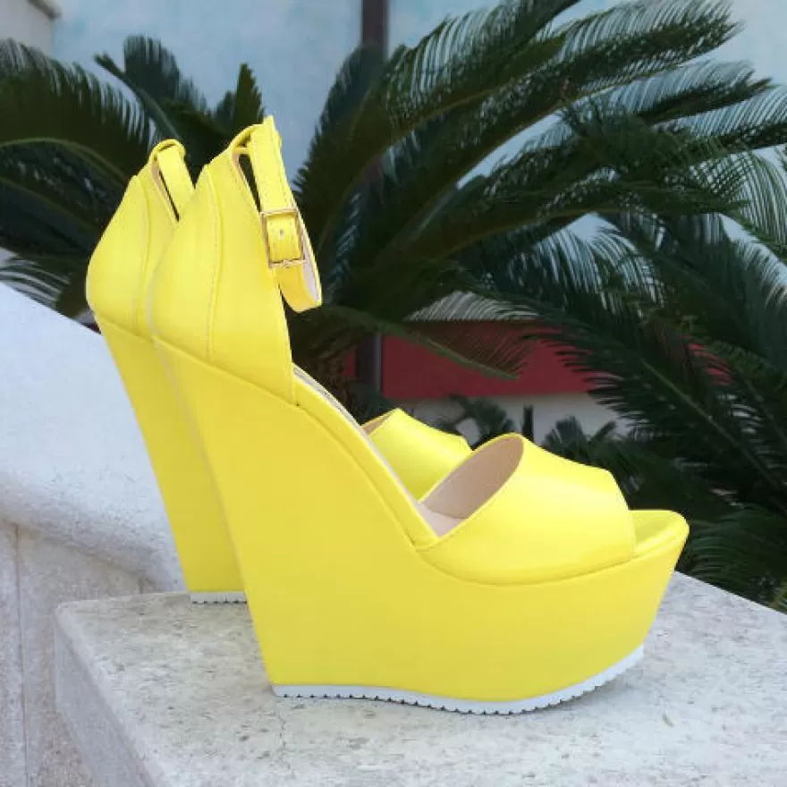 SHARLENE CALZATURE Zeppe-Yellow Leather Sandal Football - Cod. 16837